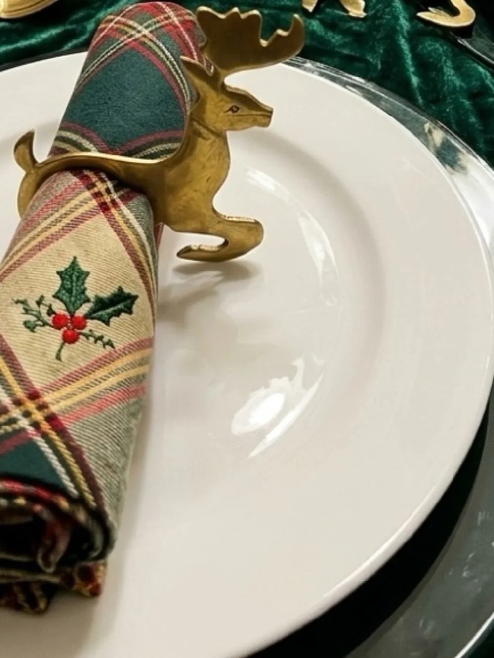 Set Of 10 Vintage India Brass Reindeer Napkin Rings Christmas Holiday Very Nice!